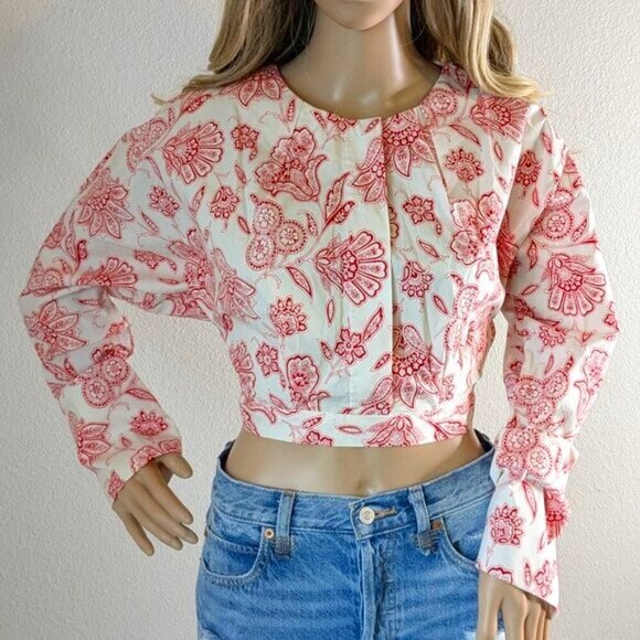 Saunders Collective Frederique Crop Top Size 2 Red/White Dolman Long Sleeve - Picture 1 of 16
